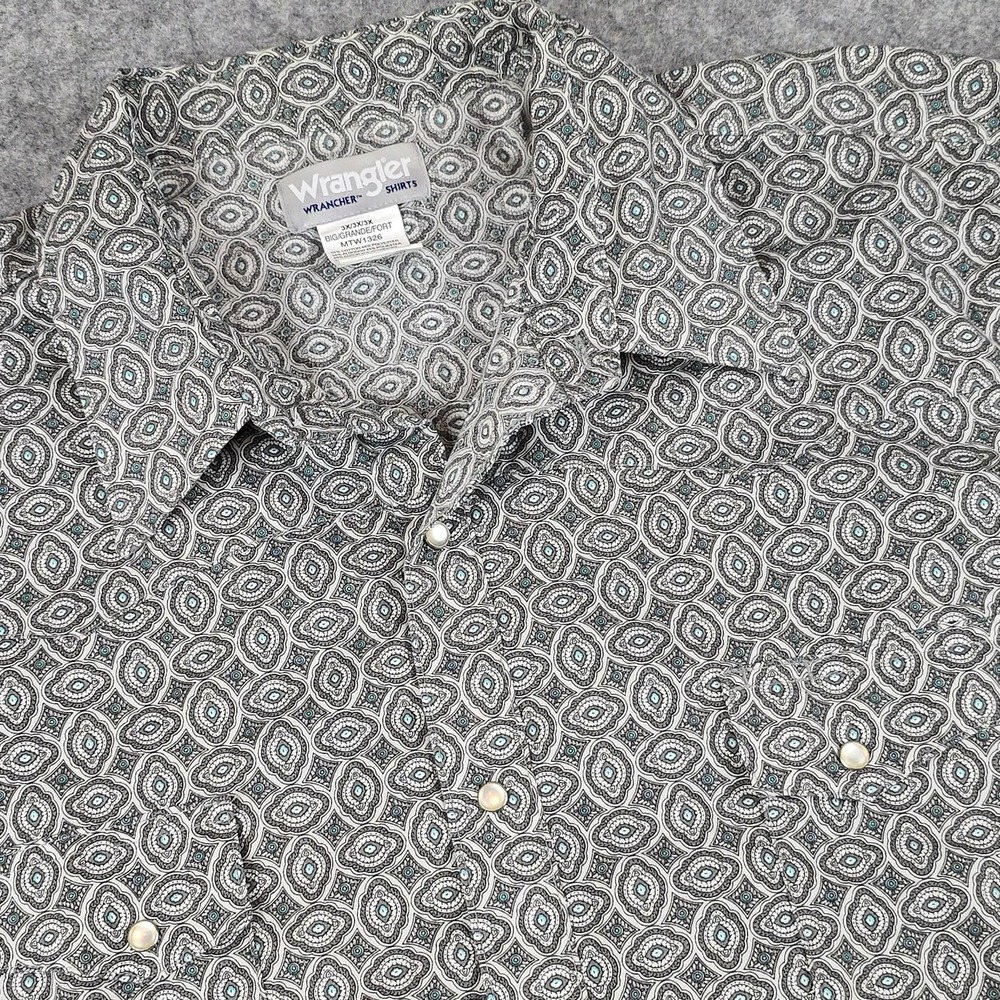Wrangler Wrancher Shirt Mens 3XL Gray Geometric Western Pearl Snap MTW1326